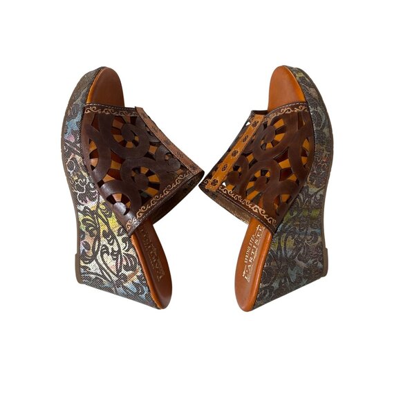 L'Artiste Spring Step Zoe Size 40 /9 Mules Sandals Platforms Laser Cut New Brown - Picture 9 of 13